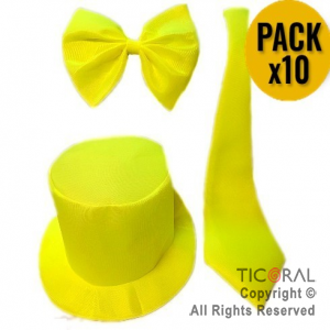 SET FLUO PARA 5 PERSONAS AMARILLO (5 GALERAS + 3 CORBATAS + 2 MO�OS)